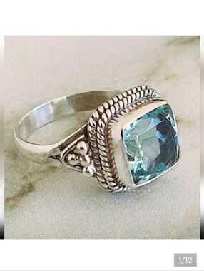 🆕️🩵 SIZE 10 VINTAGE SYNTHETIC AQUAMARINE COSTUME RING🩵